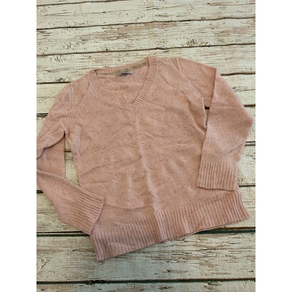 Old Navy Pink Speckled V-Neck Sweater Womens Large Lambs Wool Blend Pullover